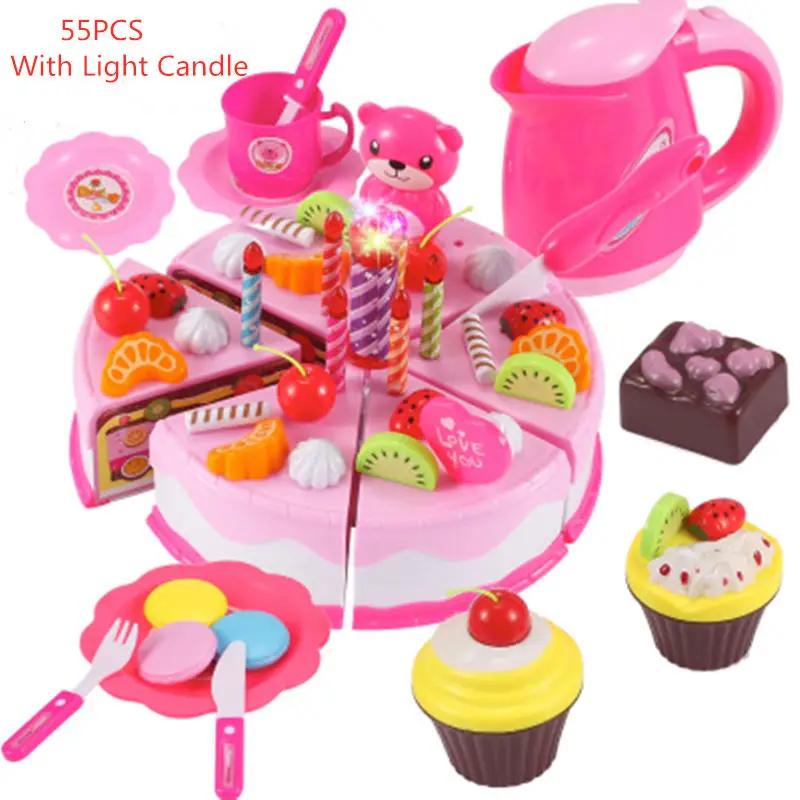 Non-Toxic Children Toy Food Cake Model Children Simulation Kitchen Coffee Pretend Play Tea Set Utensils Cut Kids Play House Birthday Cake Toys