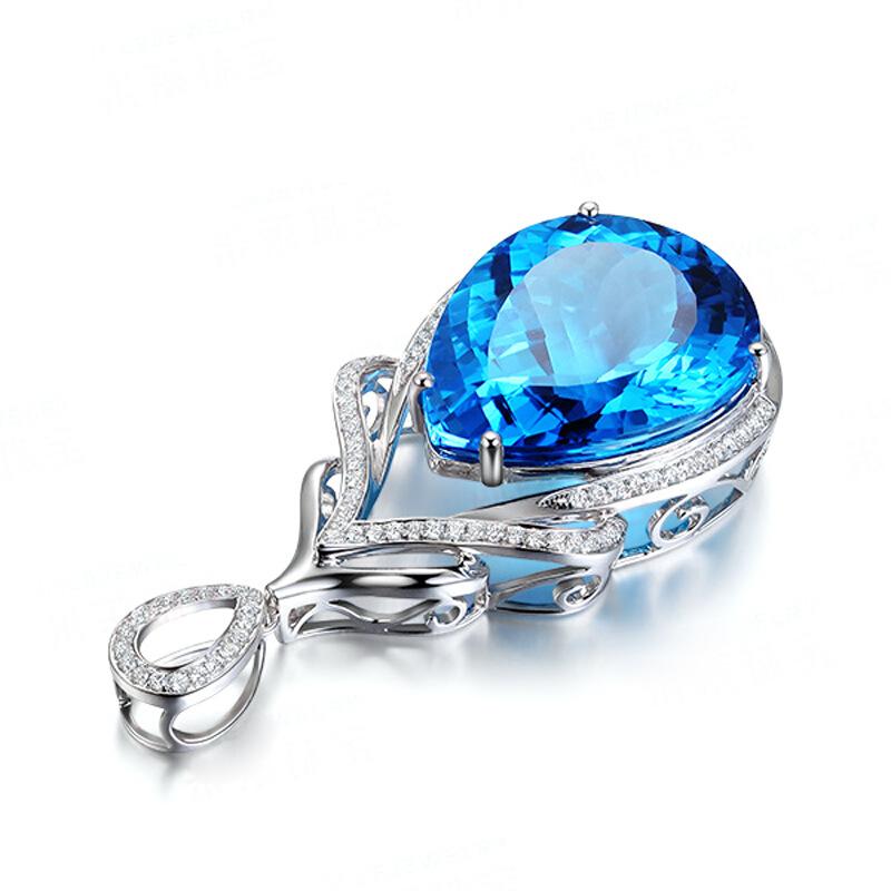 Light Luxury Mermaid Tears Necklace Women'S Micro-Inlaid Zircon Synthetic Blue Topaz Droplet Pendant