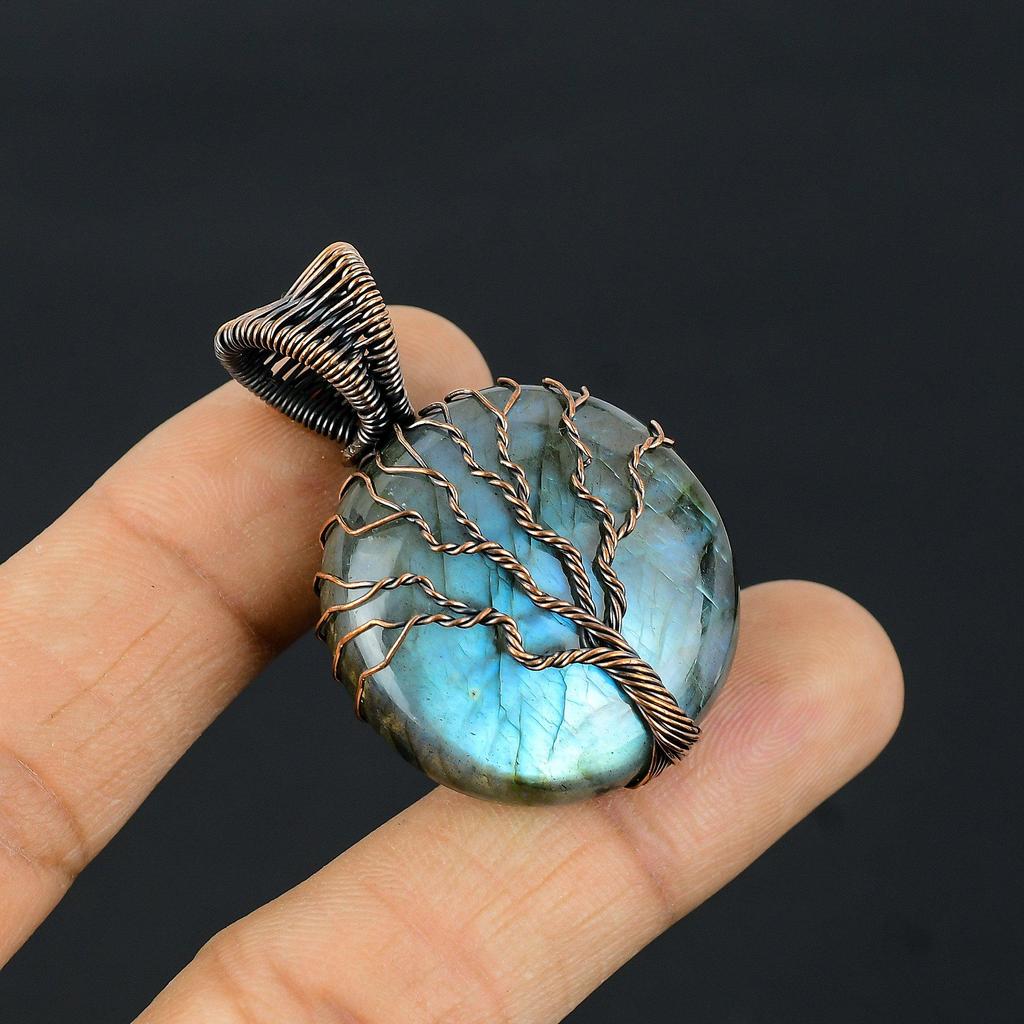 Arborele vieții labradorit piatră prețioasă cu sârmă de cupru bijuterii pandantiv lucrate manual pentru cadou