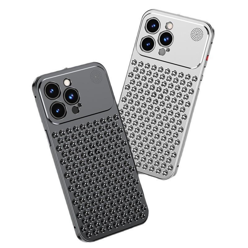 Apple 15 Pro Max Metal Honeycomb Anti-Scratch Heat Dissipation Phone Case with Spring Buckle Design for Cross-Border Use