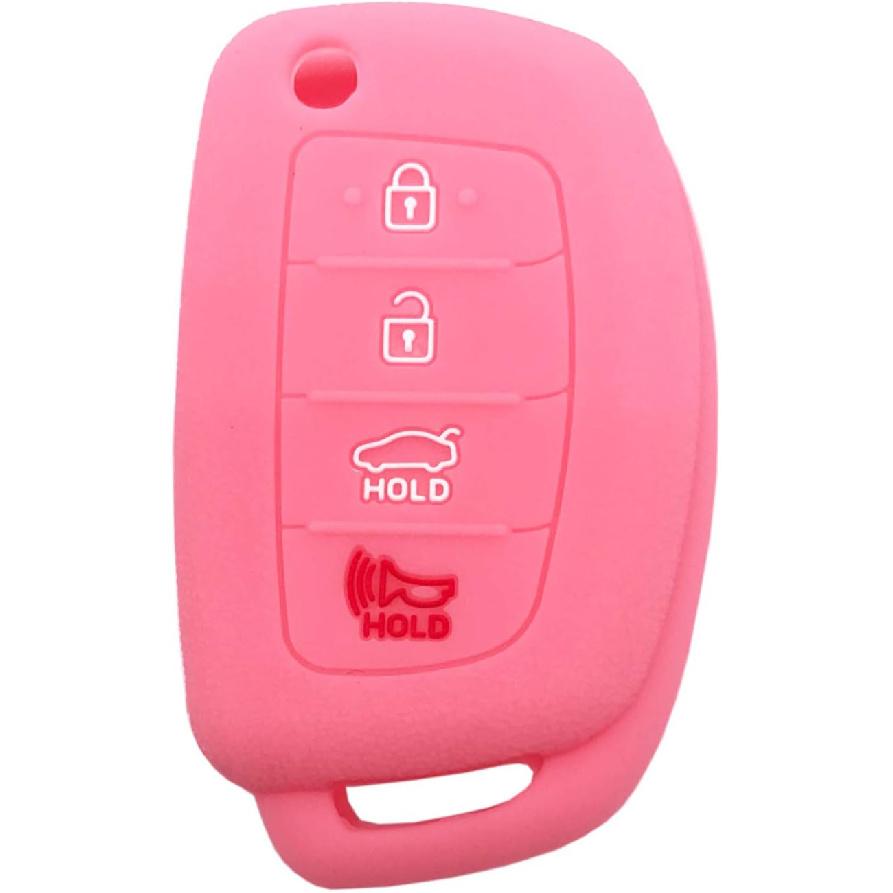 Silicone Protector Key Fob Cover Case fit for Hyundai Sonata Santa fe Keyless Entry Remote Control Key Fob (Pink+Black)