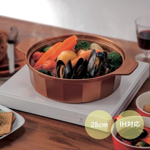 VISIONS CP-8806 28cm Tabletop Pot, IH Compatible, with Glass Lid, Gold Coating