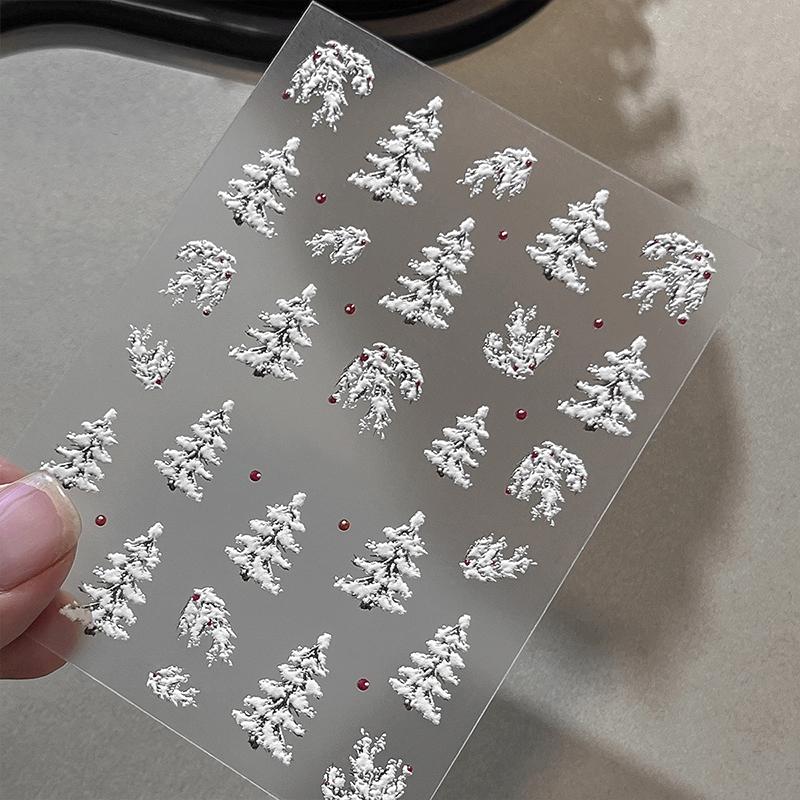 Geprägte Weihnachtsbaum-Nagelkunst-Aufkleber 2025 Neu Einfache Weiße Polka-Dot-Nagelaufkleber Weihnachtsdekoration