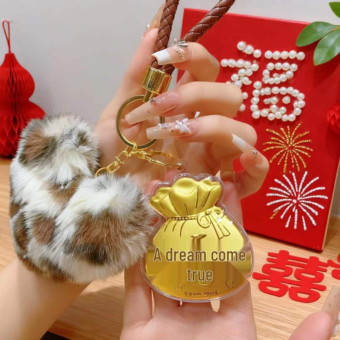 999 Pure Gold Lucky Bag Keychain - Instant Wealth Fengshengshuqi Gift