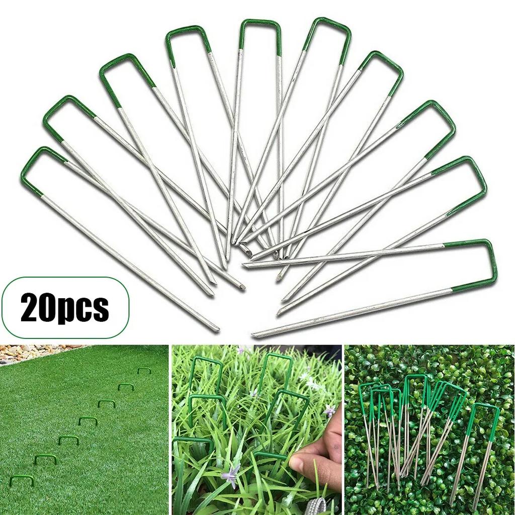 20pcs Garden Stakes Galvanized Landscape Staples U-Type Turf Staples For Artificial Grass Rust Proof Sod Pin Stake Lawn Pegs Mat