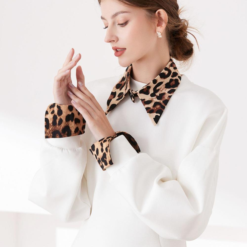 Detachable Leopard Print Shirt Fake Collar Comfortable False Wrist Cuffs  Photo Props