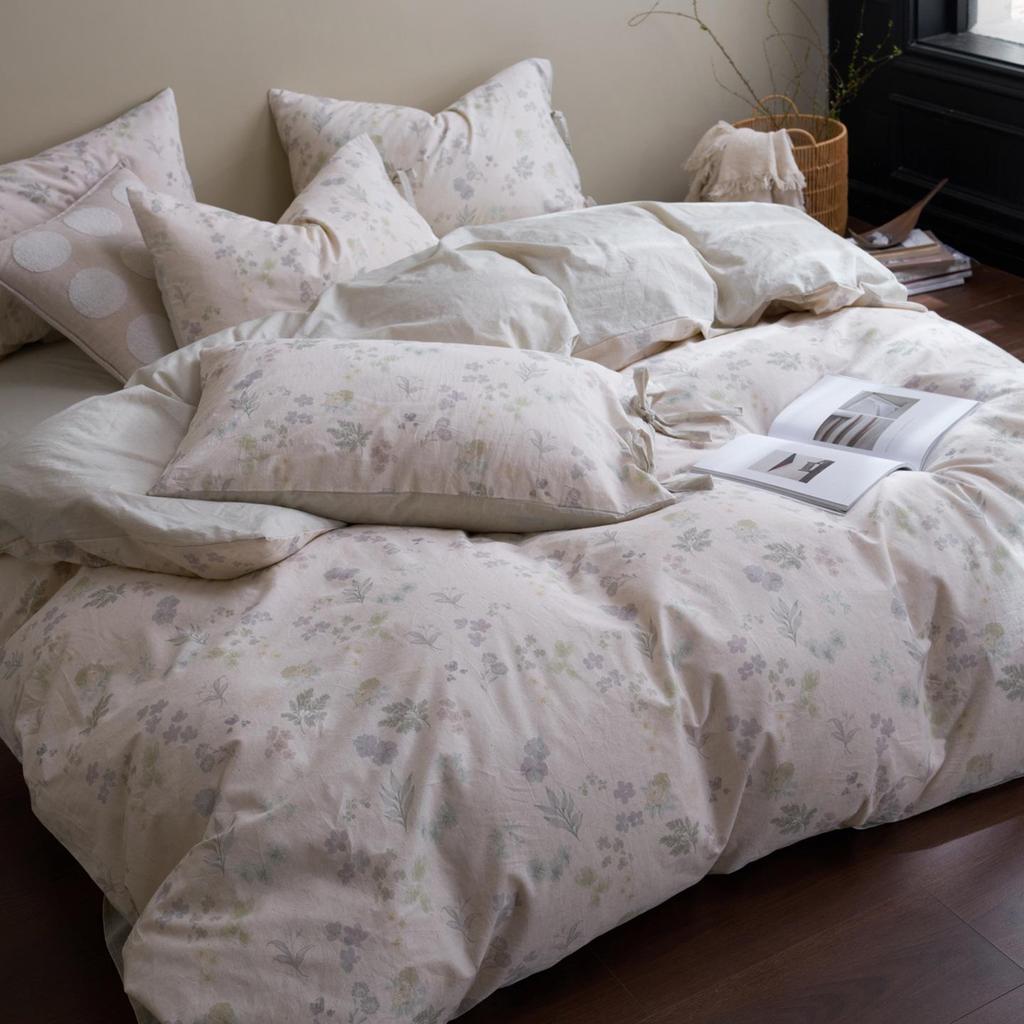 New 2026 A-Class Cotton Linen Digital Print 4-Piece Bedding Set: Fitted Sheet, Duvet Cover, Bed Sheet