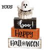 Indoor Fall Home Accents Halloween Ghost Decoration, Wooden Sign Tiered Tray Ornament, Farmhouse Scenery for Shelves Tabletop Centerpiece Coffee
