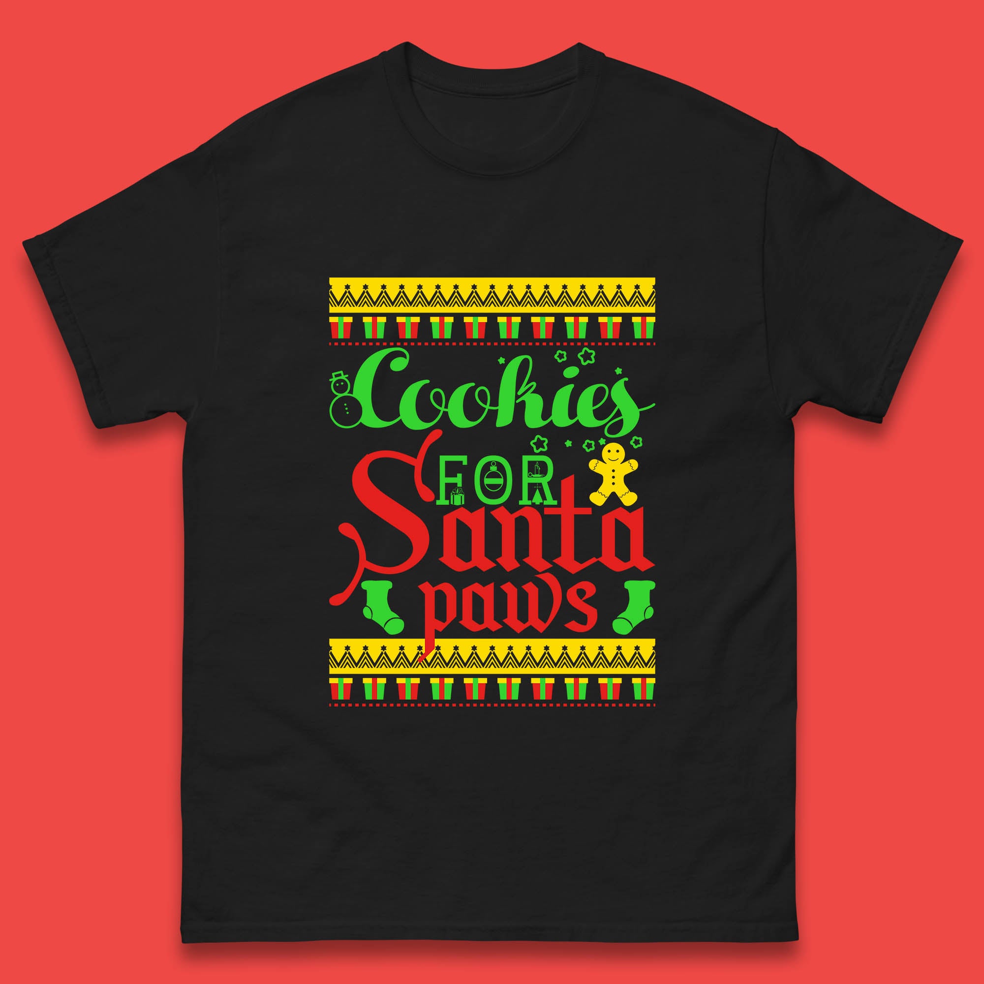 Christmas Mens T Shirt Womens Tops Tees Christmas Cookies For Santa Paws Top M