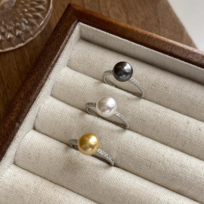 925 Sterling Silver White Golden Gray Pearl Open Rings For Women Engagement Vintage Luxury Jewelry Jewellery Argent 925