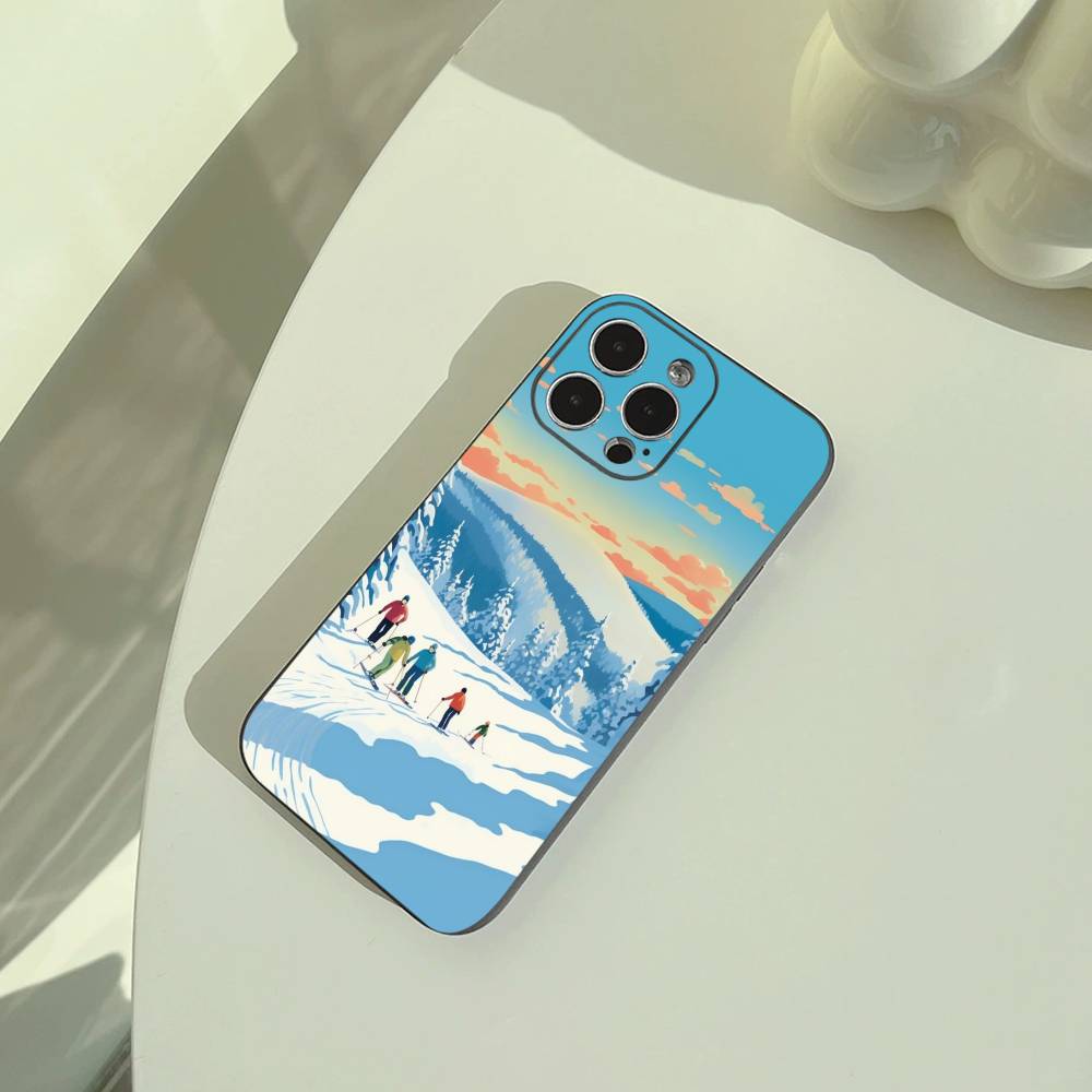 Ski Slope &ski Running Phone Case For iPhone 17,16,15,14,13,12,11 Pro Max,16Plus,XS Soft Black Cover