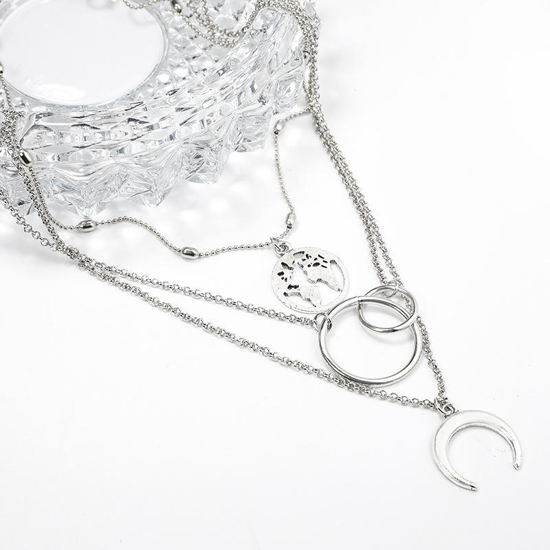 Vintage Bohemia Coin Letter Layered Chain Necklace For Women Shell Pearl Moon Long Choker Collar Pendant Butterfly Necklace