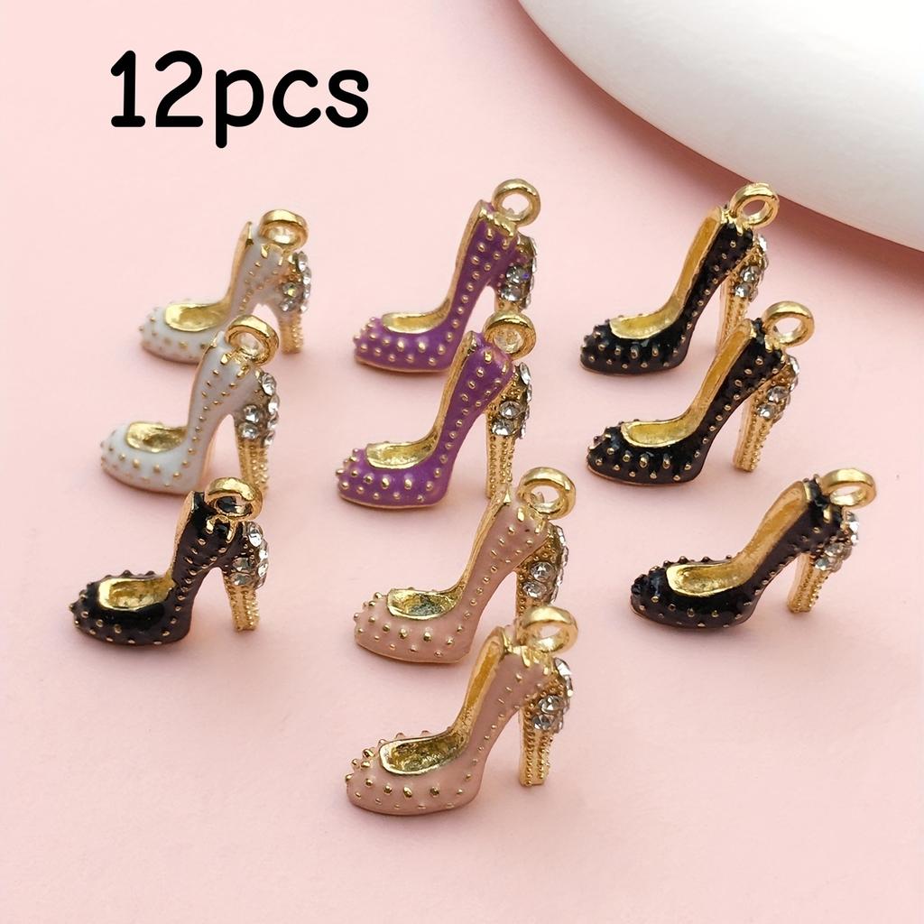 10/12 Piece Set 708.66x551.18 Inch Enamel High Heels Pendant for Women's Shoes Pendant Oil Dripping Necklace Keychain Jewelry Wh