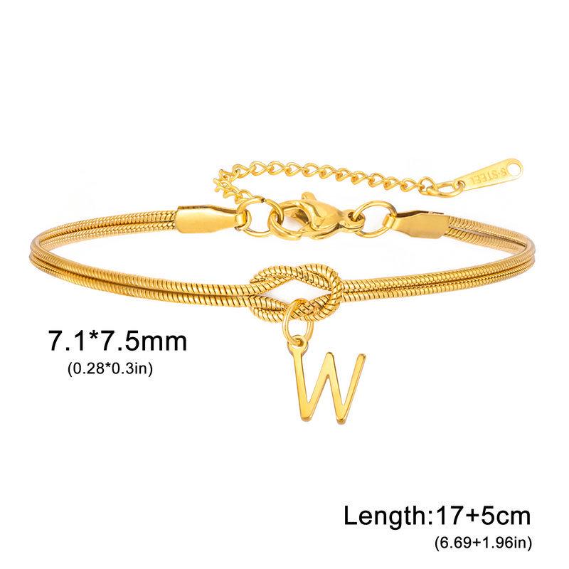 Stainless Steel 26-Letter Bracelet & Anklet with Double-Layer Knotted Snake Bone Chain
