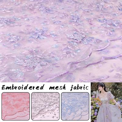 1M Stoff mit Blumenmuster Weicher Tüll Blumenstickerei Netz-Spitzenstoff Stoff für DIY Kleid Cheongsam Hanfu Rock Kostüm