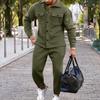 Men's Slim Fit Suede Jacket and Pants Set - Solid Color, Single-breasted, Autumn/Winter European Style.