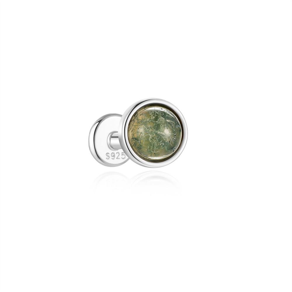 CANNER 1PC Natural Water Grass Horse Eye Zircon 925 Silver Piercing Earrings For Women Ins Simple Green Moss Earring