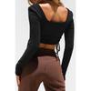 Black Crop Blouse With Rope Gathered Sides