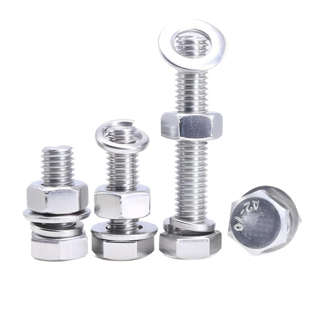 Stainless Steel M8 Hex Fully Hex Thread Flat Lock Washers Kit Bolts, Threaded, Bolts, Nuts, (M8x20mm, 10-Pack)