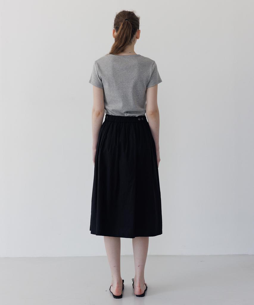 Tudument Shirring Long Skirt Black
