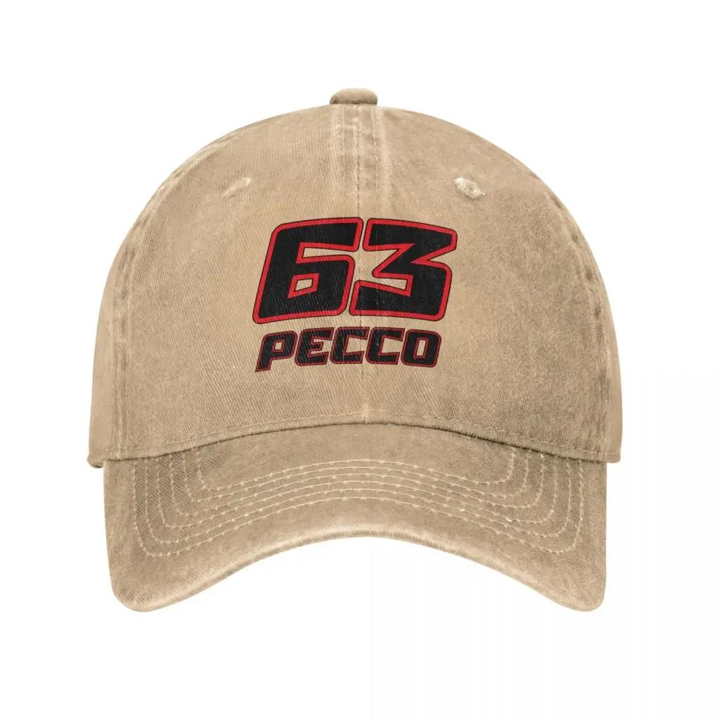 Vintage Pecco Bagnaia 63 Baseballové čepice Unisex Odřená bavlna Snapback Motocyklové závody Outdoor Celoroční Cestovní Dárková kšiltovka