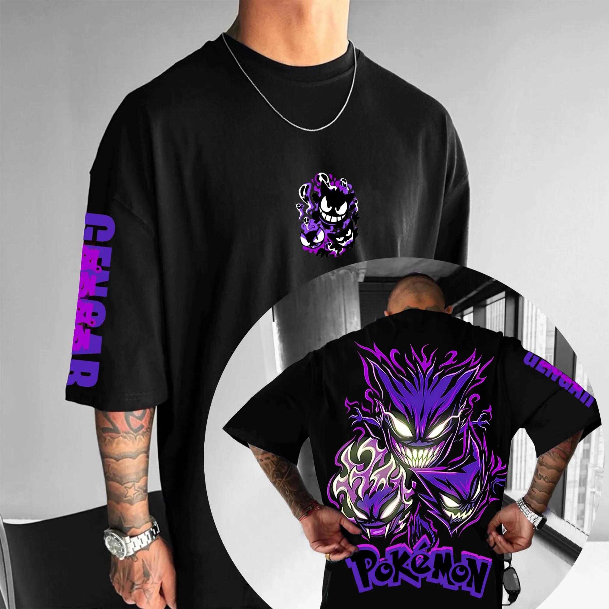 Li Wardrobe Animatie Afgeleiden Gengar Bedrukking T-shirt Heren en Dames Zomer Oversized Los Katoen Straat Trend Top L