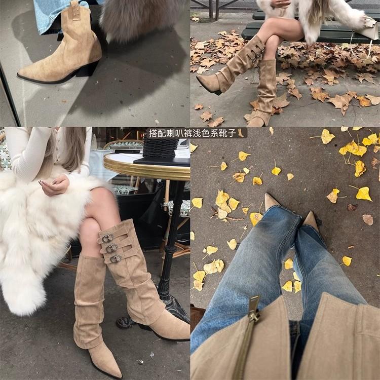 Hardware buckle removable boot cover two pairs of boots women's boots