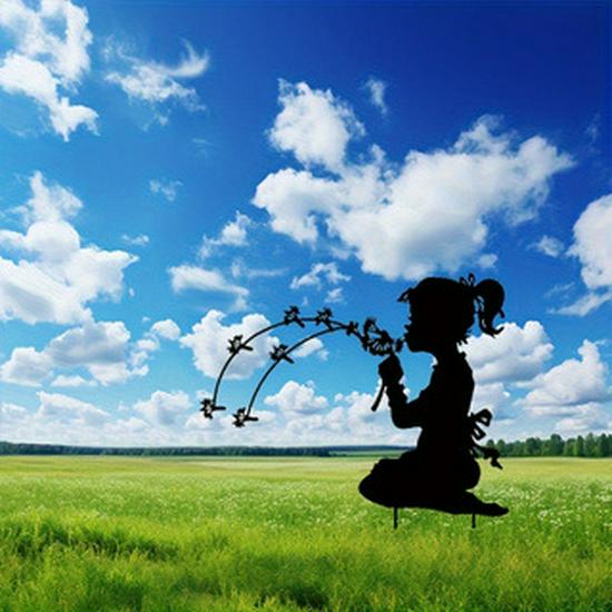 Modern Art Metal Silhouette: Little Girl Garden Stake