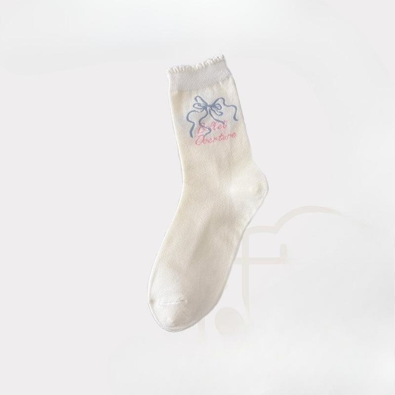 

Носки с бантами - Милые и очаровательные кружевные длинные носки белого цвета средней длины до середины голени - Носки в школьном стиле с махрой 1 pair