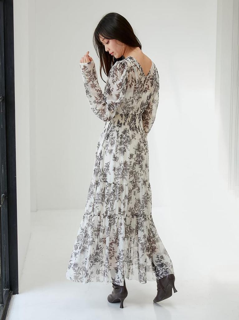 Tiered Tulle Dress SWFO251011 FLOWER [Snidel] V-neck Women's