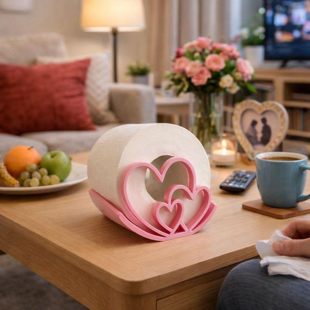 Heart-shaped Toilet Roll Holder No-slip Base 3D Printed Toilet Paper Rack Stable Rust-proof Paper Towel Container