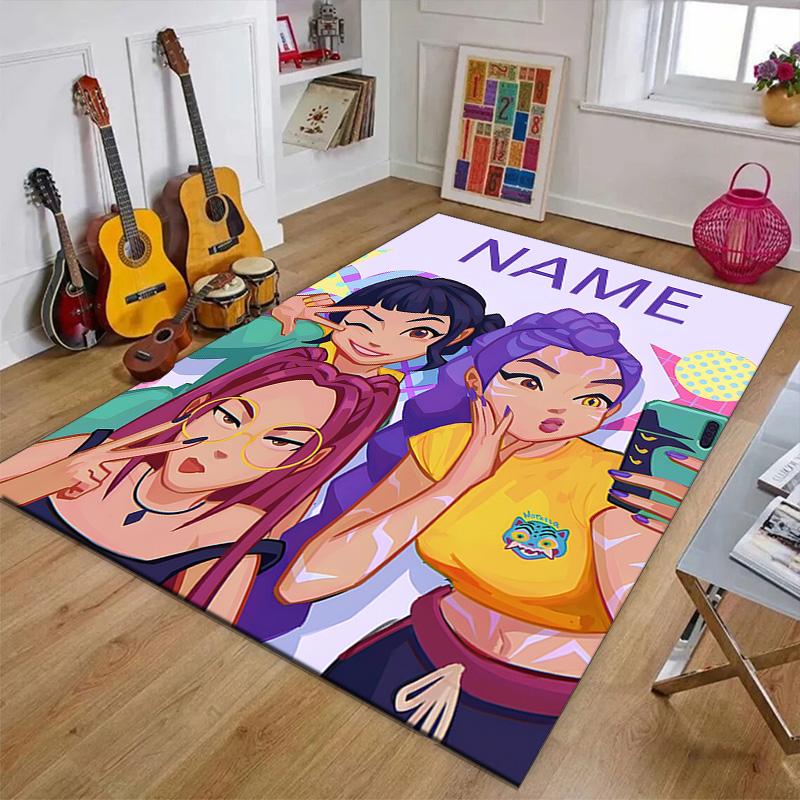 Custom KPop Demon Hunters Mat Personalized Name, Polyester Washable Indoor Entryway Rug, Gift for Christmas, Easter, Thanksgiving Day