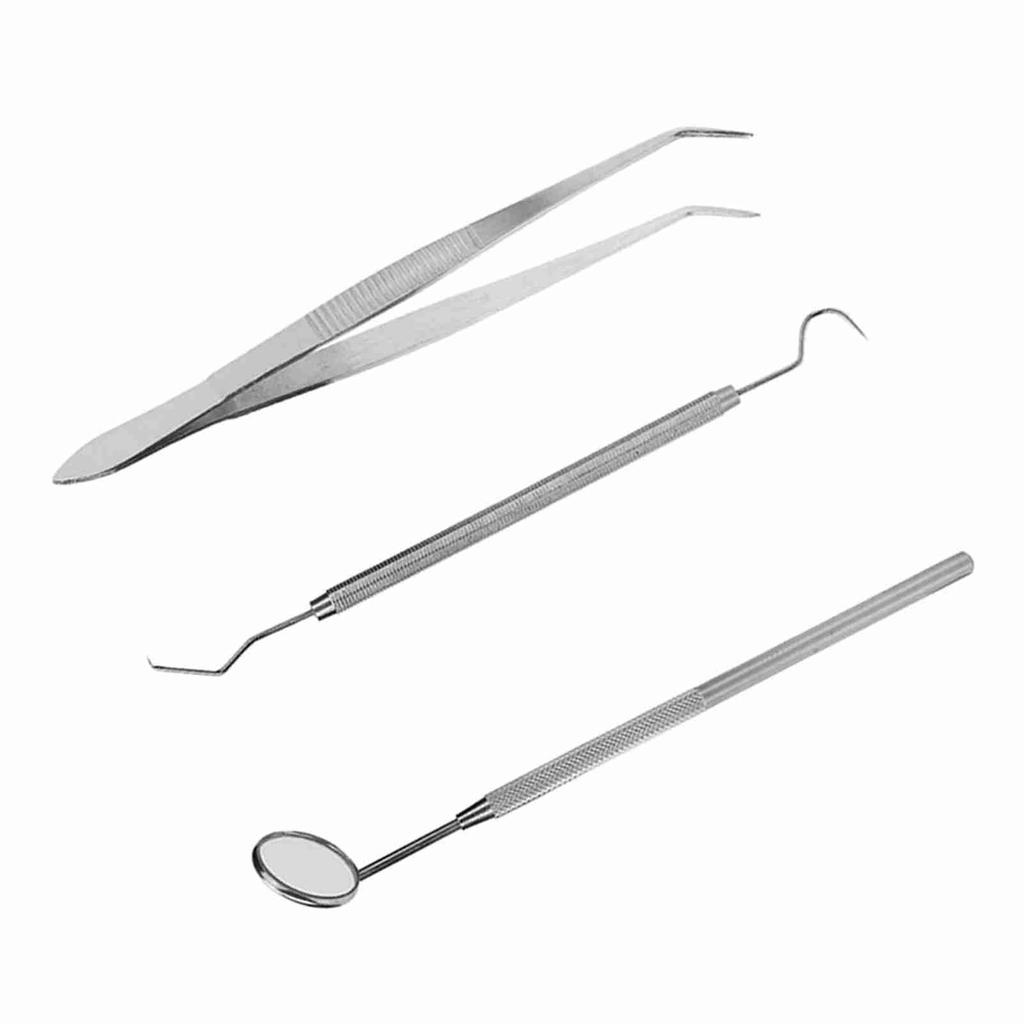 3pcs/set Stainless Steel Dental Tool Mouth Mirror Probe Plier Tweezer Teeth Clean Hygiene Kit