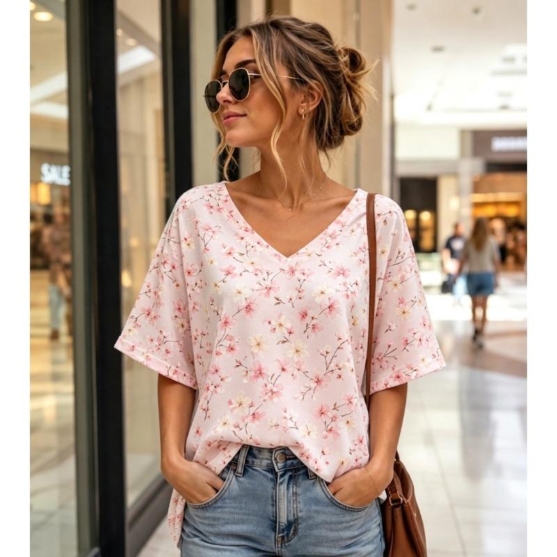 Summer Polka Dot T-Shirts 3D Print Fashion Women's V-Neck Short Sleeve T Shirt Y2K Casual Tees Harajuku Tops Female Clothing
