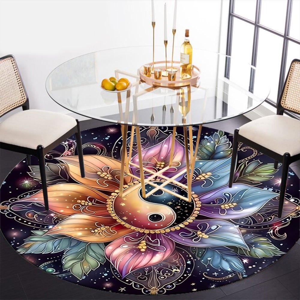 Colorful Yin Yang Flower Mandala Art PrintRound Non-Slip chair mat chair carpet for office Rugs for Office Decor Gift For Valentine's Day Mother's Day