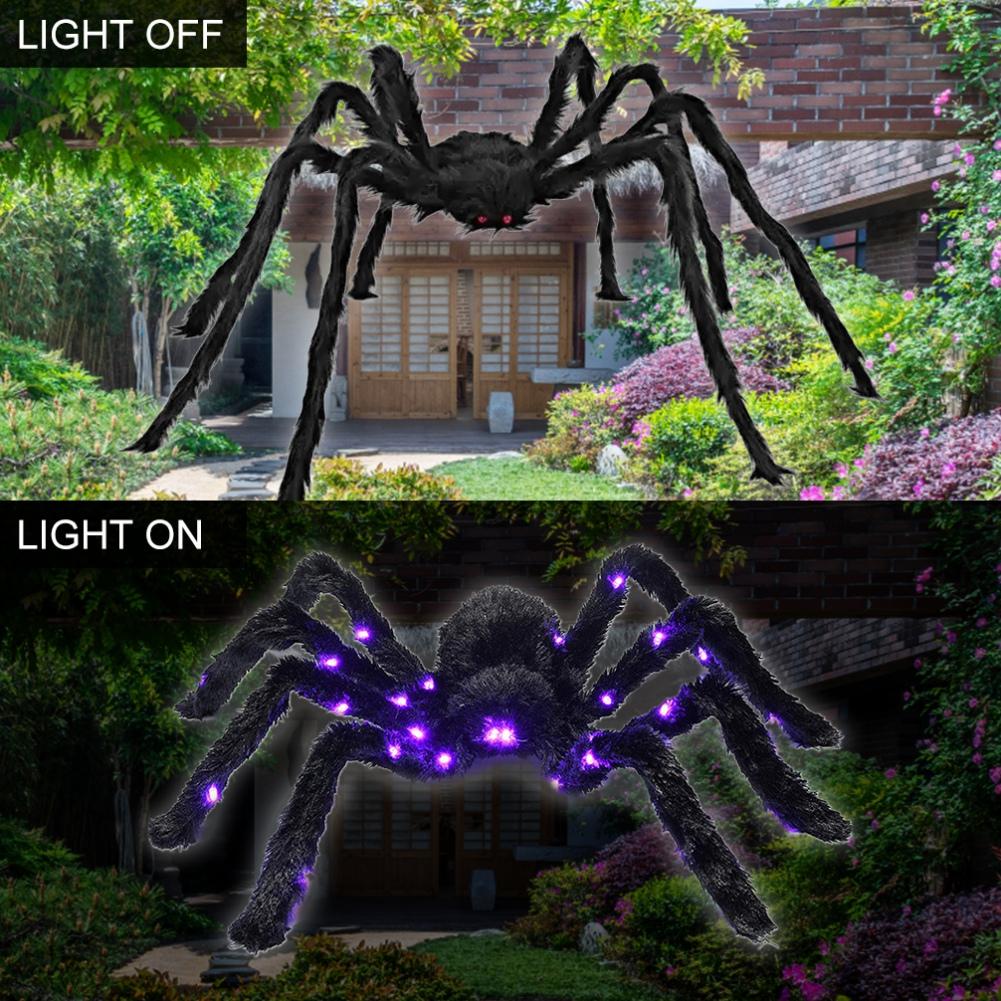 75cm/90cm/120cm/150cm Luminous Halloween Spider Scary Big LED Spider Web Haunted Indoor Outdoor Halloween Decorations Props