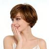 Women Stylish Short Layered Wave Hair Synthetic Golden Brown Wigs with Bangs for Daily Cosplay Lolita Heat Resistant Fibre