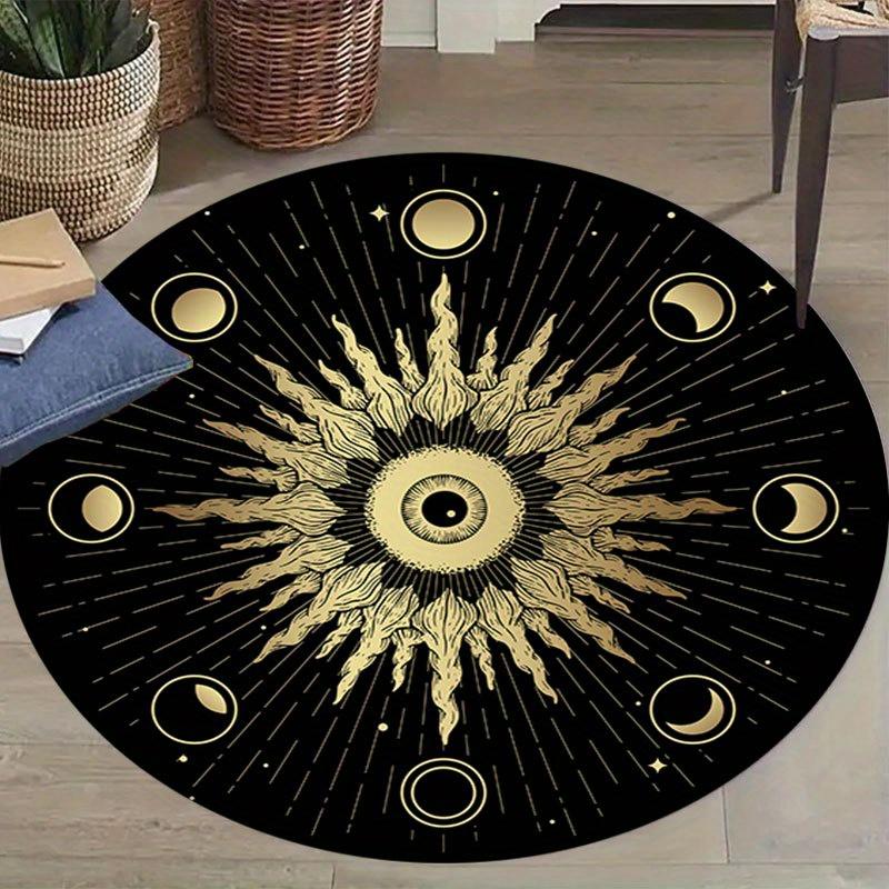 1pc Vintage Gold Abstract Eye Design Round Rug - Machine Washable, Non-Slip Polyester Rug Pad, Suitable for Bedroom, Living Room 100x100cm