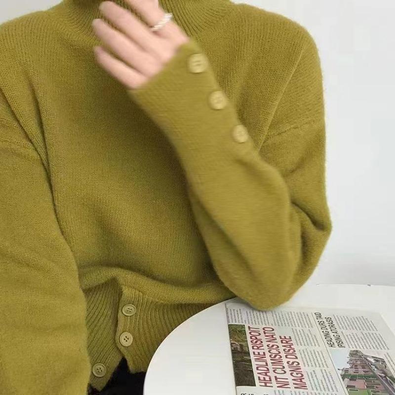 Solid color women high neck autumn winter retro Korean lazy pullover ins knit sweater