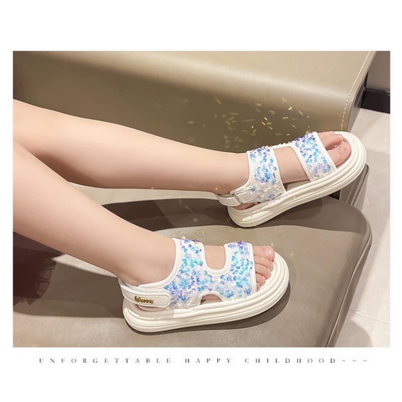 Girls Sequined Closed Toe Casual Summer Kids Sandals Korean Style Beach Sports Shoes