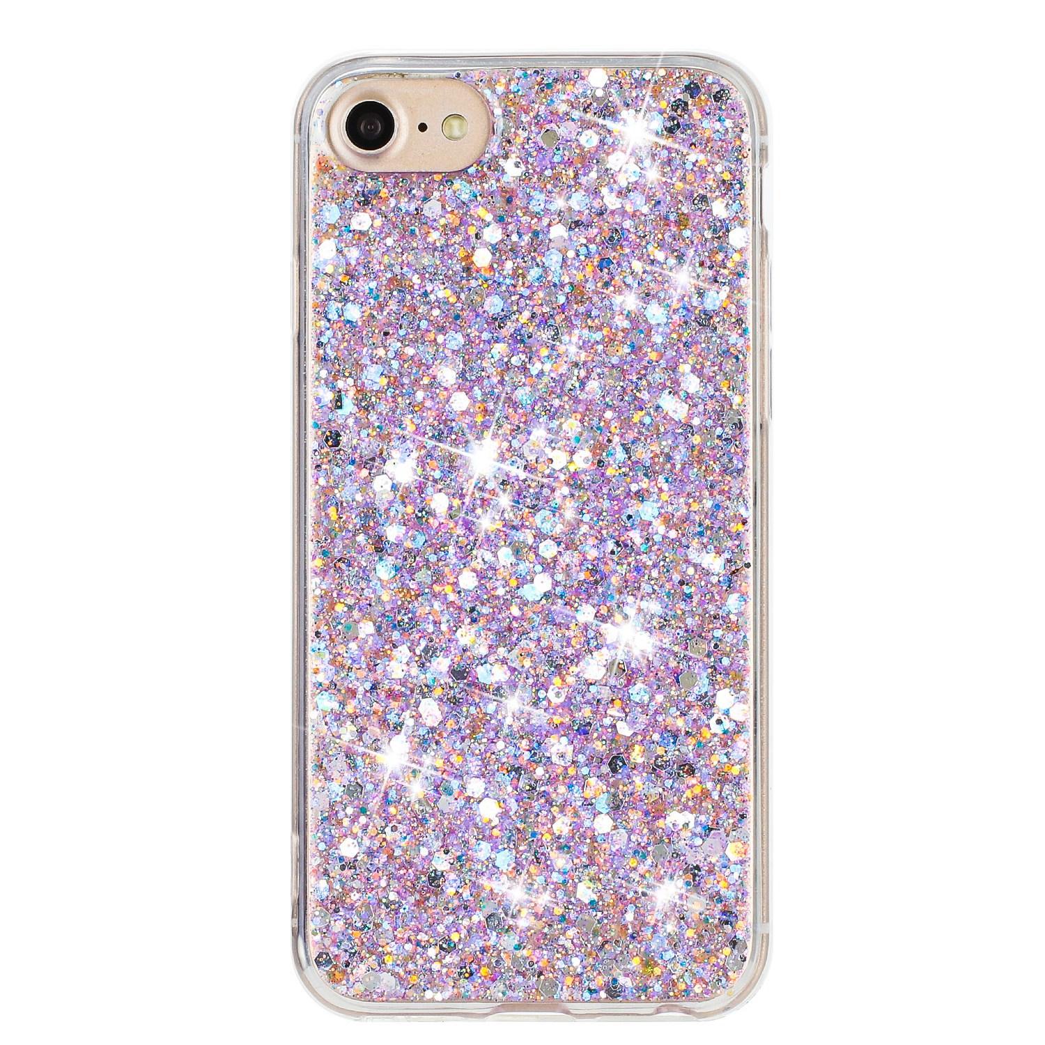 

For iPhone 6/7/8/SE (2020) (2022) Epoxy TPU Phone Case Shockproof Glittery Powder Decor Phone Cover Purple