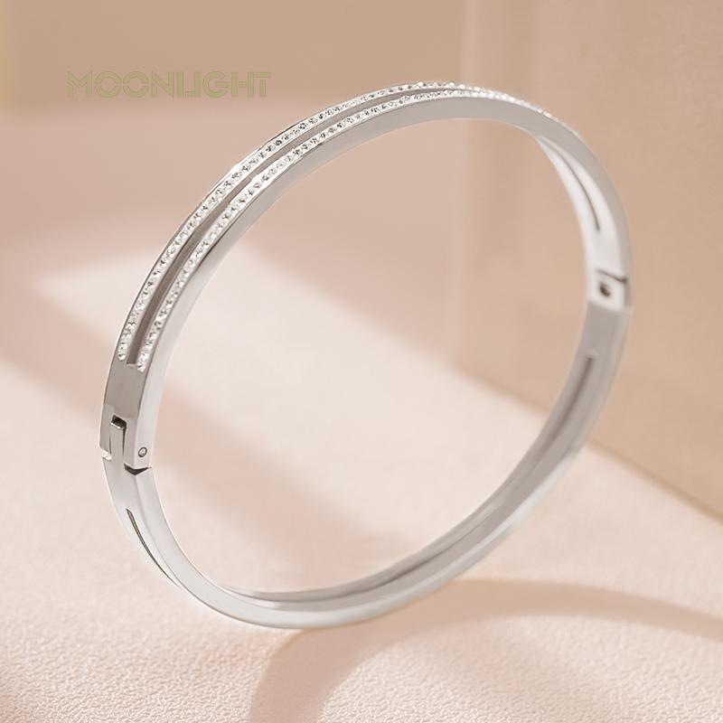 

Fashion Cubic Zirconia Cuff Bangles for Women Trendy Titanium Steel Circular Classic Bracelet Female Jewelry Gift 58-60mm