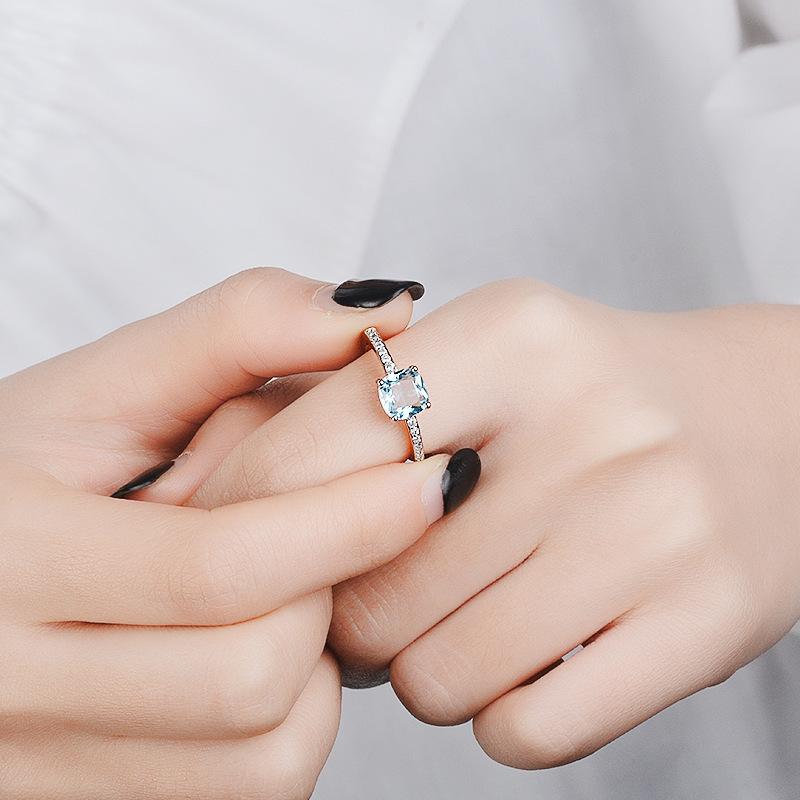 WOSIKATE Luxury Blue Square Topaz Engagement Ring For Women CopperFashion Jewelry Hundred Finger Ring Accessories