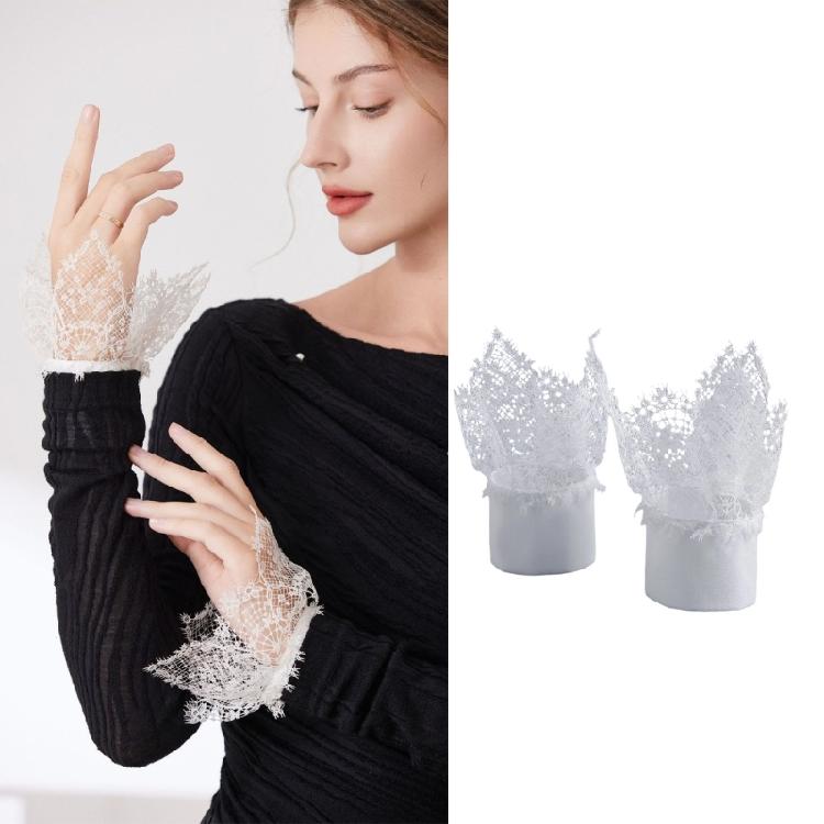 Lace Flower Arm Sleeves Detachable Sleeves Wrist Cuffs Extension Arm Covers for Women Daily Outfit Formal Event Armwear