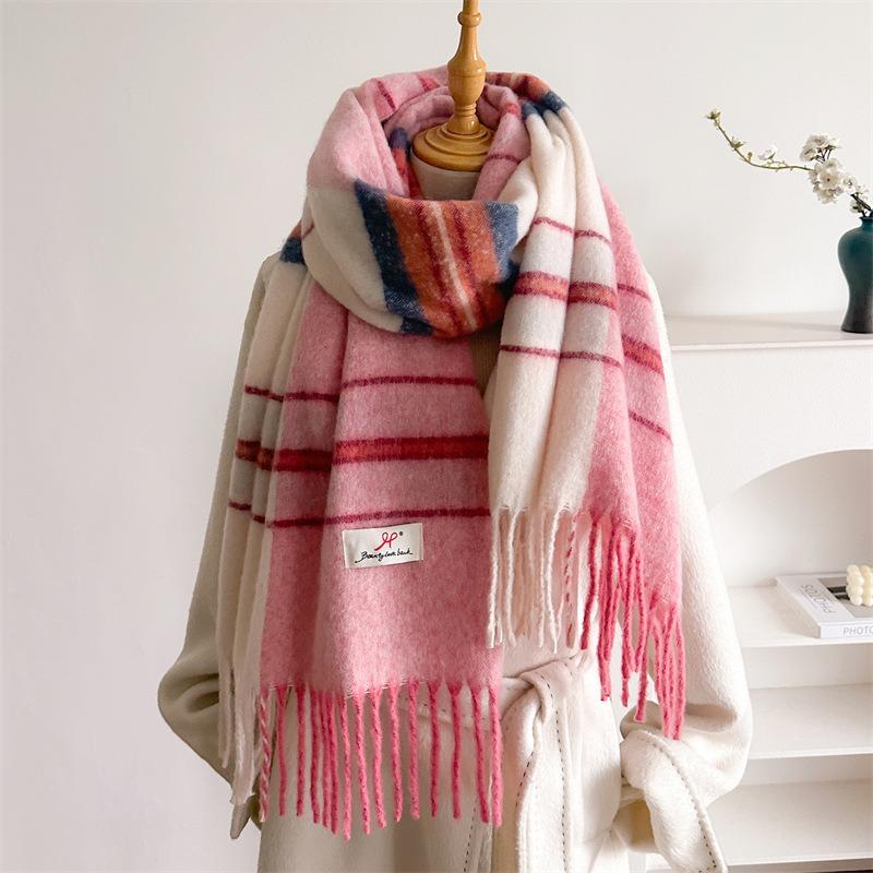 Striped Gradient Tassel Scarf Warm Unisex Winter Versatile Shawl