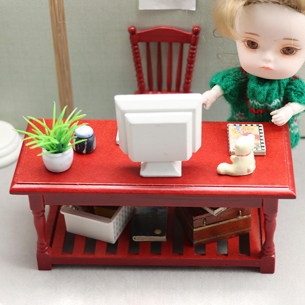 1:12 Dollhouse Miniature Coffee Table Simulation Decoration Accessories Mini Dollhouse Furniture Mahogany Color