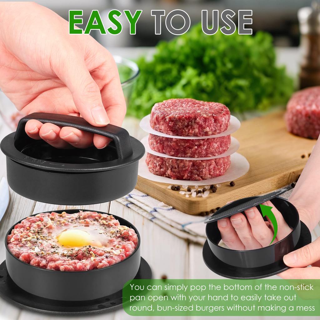Hamburgerfleischpresse 3-in-1 Hamburgerpresse Patty-Hersteller mit 100 Stück Patty-Papier Abnehmbare Antihaft-Burgerform für die Küche