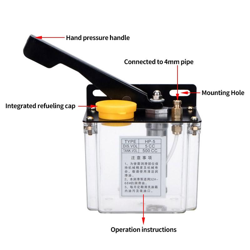 HP-5 Hand Pressure Oil Pump Capacity 0.5L Suit for All Kinds of Machine Tools or Machining Center Flow 5ml/Min