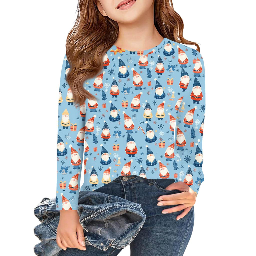 Christmas Day Girls Long Sleeve T Shirts Kids Fall Tops Crewneck Printed Basic Tees