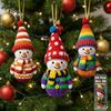 16Pcs 2D Flat Snowman Wooden Ornaments Knitted-Style Colorful Xmas Tree Hanging Ornament with Ribbons DIY